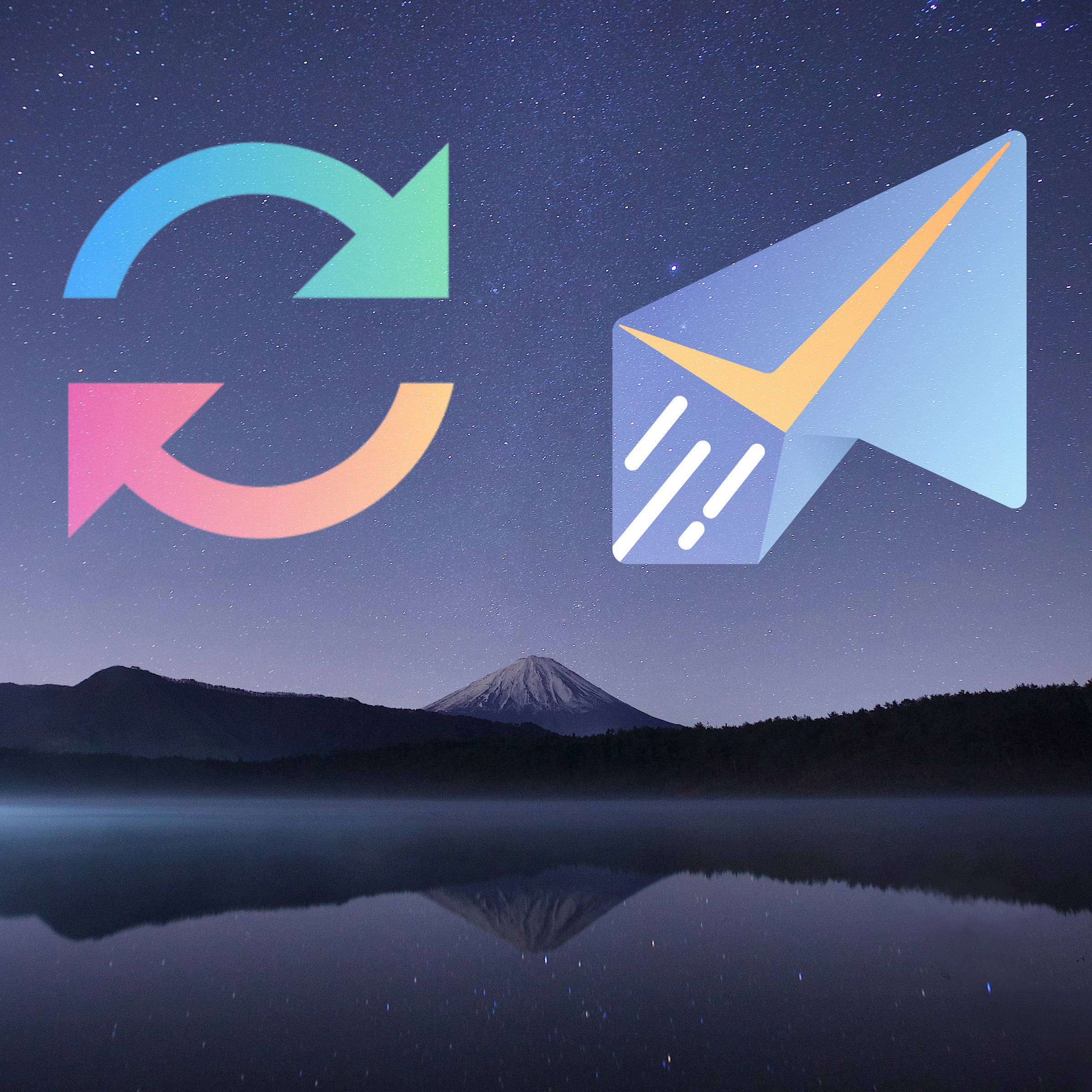 WP Staging logo and Post SMTP Logo floating in night sky over mountain